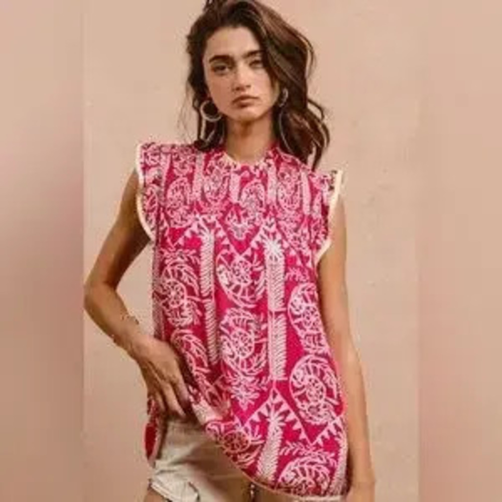 BiBi Printed Ruffle Sleeve Top - Picture 3 of 5